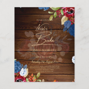 NUESTRA BODA Burgundy Blue Floral Wedding INVITE Flyer