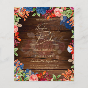 NUESTRA BODA Burgundy Blue Floral Wedding INVITE Flyer