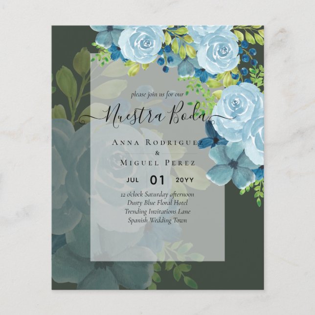 NUESTRA BODA Dusty Blue Floral BUDGET Flyer (Front)