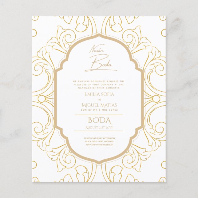 Nuestra Boda GOLD Frame Spanish Wedding INVITE (Front)
