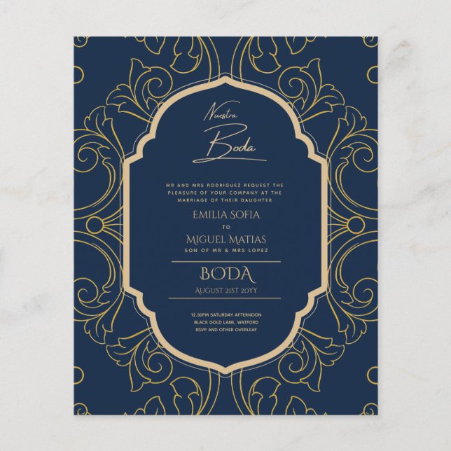 Nuestra Boda GOLD Frame Spanish Wedding INVITE (Front)