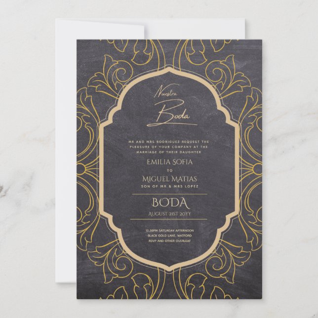 Nuestra Boda GOLD Frame Spanish Wedding INVITE (Front)