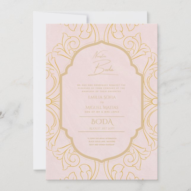 Nuestra Boda GOLD Frame Spanish Wedding INVITE (Front)