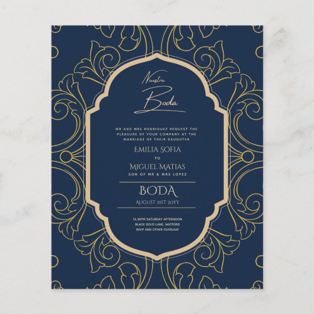 Nuestra Boda GOLD Frame Spanish Wedding INVITE Flyer (Front)