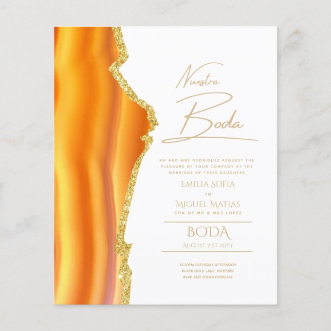Nuestra Boda Gold Text AGATE Wedding INVITE (Front)