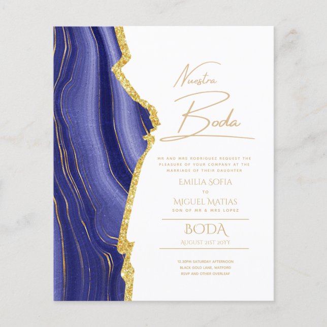 Nuestra Boda Gold Text AGATE Wedding INVITE (Front)