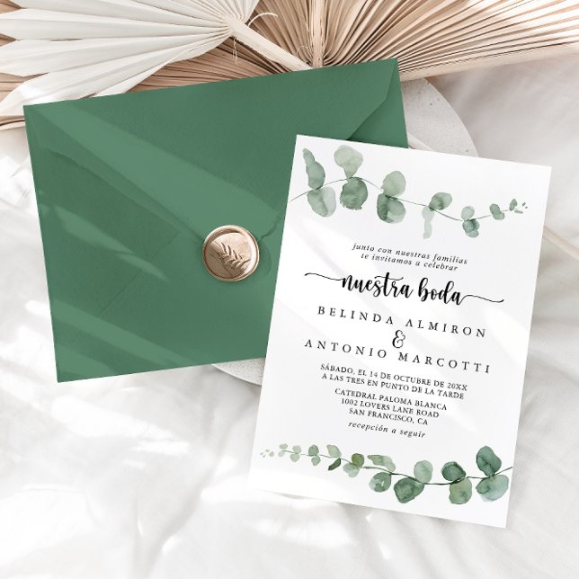 Nuestra Boda Green Delight Eucalyptus Wedding  Invitation (Creator Uploaded)