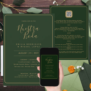 NUESTRA BODA GREEN GOLD RSVP MENU DETAILS QRCode  Invitation