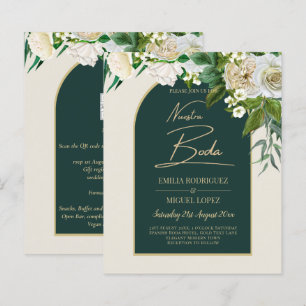 NUESTRA BODA Green Gold White Roses Winter INVITE