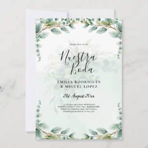 Nuestra Boda Greenery Gold Wedding Invtiations Invitation