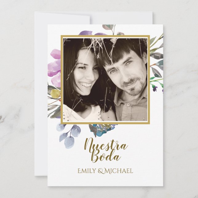 Nuestra Boda Invitacion - PHOTO Wedding Purple Invitation (Front)
