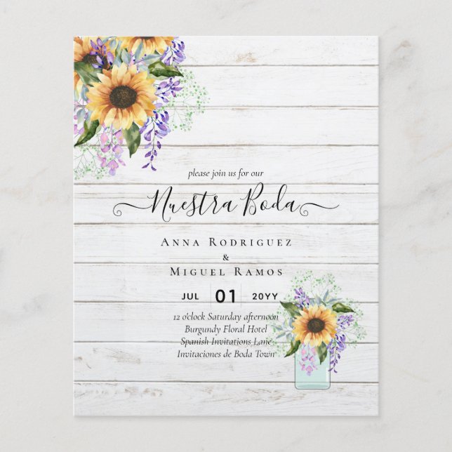 Nuestra Boda Invitacion Spanish Wedding SUNFLOWERS Flyer (Front)
