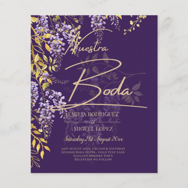 Nuestra Boda Lilac Wisteria Wedding Spanish Invite Flyer (Front)