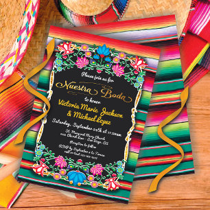 Nuestra Boda Mexican Fiesta Party Gold Glitter Invitation