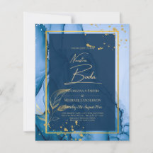 NUESTRA BODA Navy Blue Gold  Ink Wedding INVITE