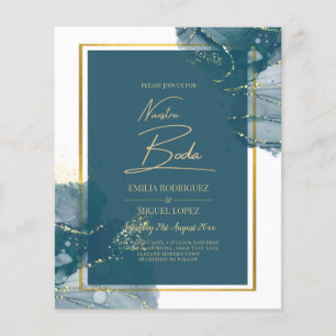 NUESTRA BODA Peacock Blue Gold Wedding Invite Flyer