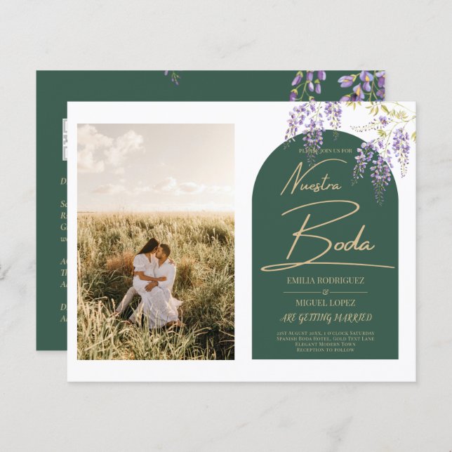 NUESTRA BODA PHOTO Wisteria Spanish Wedding Invite (Front/Back)