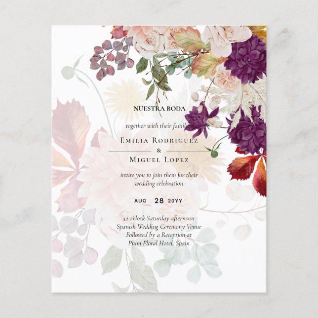 NUESTRA BODA Plum Fall Floral Spanish Wedding Flyer (Front)