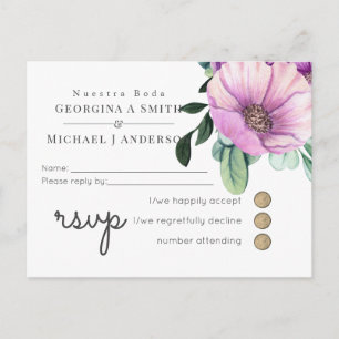 Nuestra Boda RSVP Spanish Wedding Purple Flowers Invitation Postcard