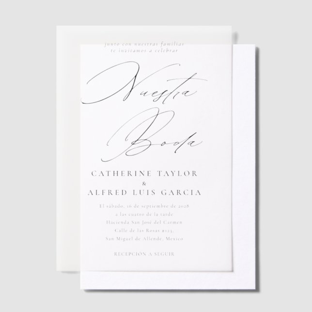 Nuestra Boda Spanish Language Black Script Wedding Vellum Invitations (Offset)