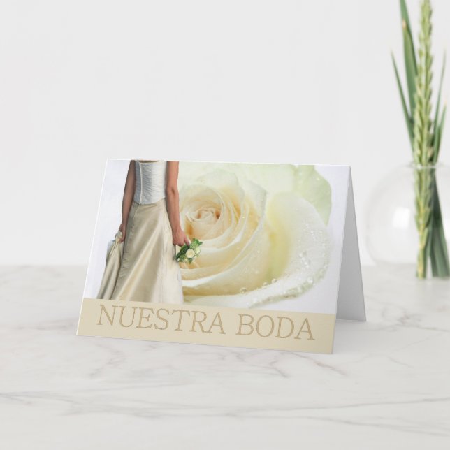 Nuestra Boda Spanish White rose wedding invitation (Front)