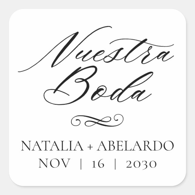 Nuestra Boda Square Wedding Stickers Spanish (Front)