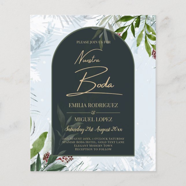 NUESTRA BODA Winter Greenery Wedding Invite Flyer (Front)