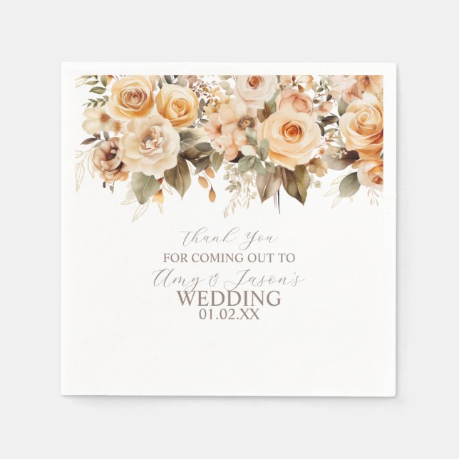 Nuetral Beige Floral Botanical Wedding Brown Napkin (Front)