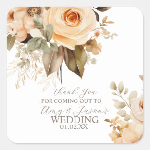 Nuetral Beige Floral Botanical Wedding Brown Square Sticker