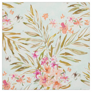 NUEVO VALLARTA Mint Watercolor Tropical Floral Fabric