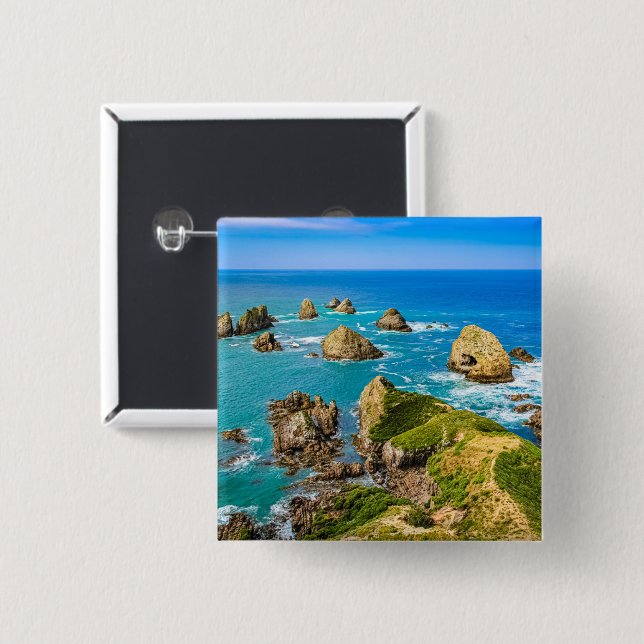 Nugget Point islets, New Zealand 15 Cm Square Badge (Front & Back)