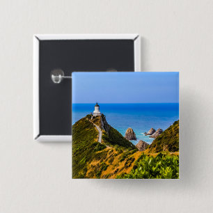 Nugget Point lighthouse, New Zealand 15 Cm Square Badge