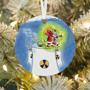 Nuked Santa Claus round metal ornament
