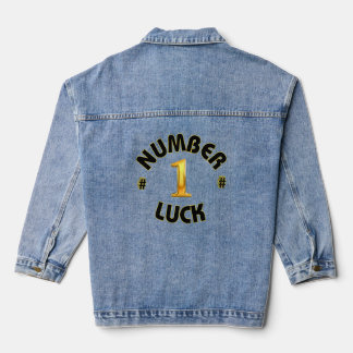 Number1 LUCK Quote with Black Yellow Text Denim Jacket
