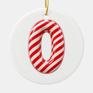 Number 0 Candy Cane Christmas Ceramic Ornament