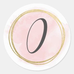 Number 0 Zero Monogram Blush Pink Watercolor Gold Classic Round Sticker