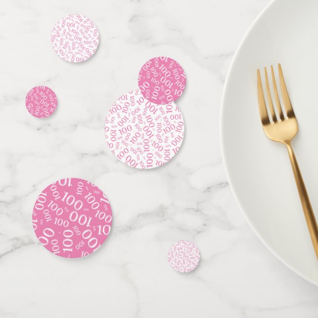Number 100 Pattern Pink and White 100th Birthday Confetti (Group)