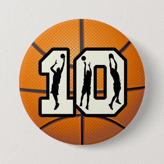 Number 10 Basketball and Players 7.5 Cm Round Badge (Front)