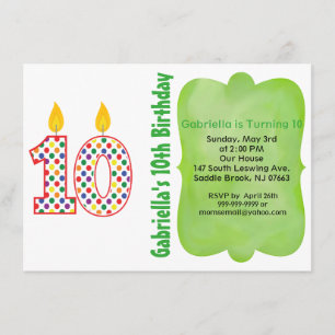 Number 10 Colourful Polka Dot Birthday Invitation