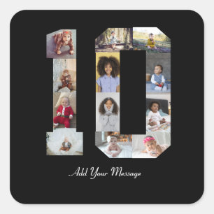 Number 10 Photo Collage Square Sticker