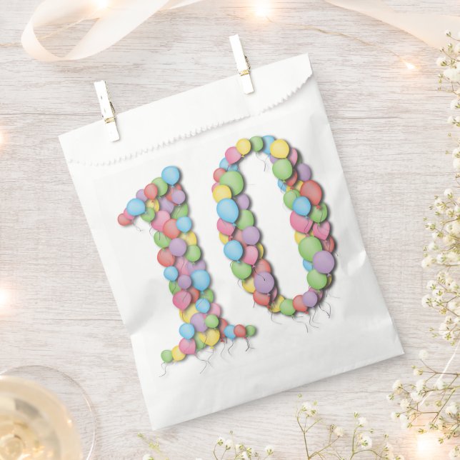 Number 10 Tenth Birthday Anniversary Party Favour Bag (Clipped)