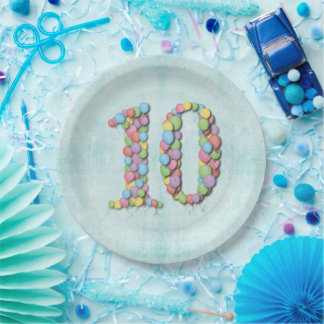 Number 10 Tenth Birthday Anniversary Party Paper Plate