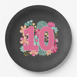 Number 10 Tenth Birthday Anniversary Party Paper Plate