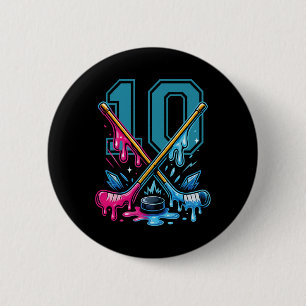 Number 10 Years Ice Cream Drip Hockey 10th Birthda 6 Cm Round Badge