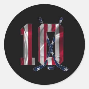 Number 10 Years Ice Hockey 10th Birthday Classic Round Sticker