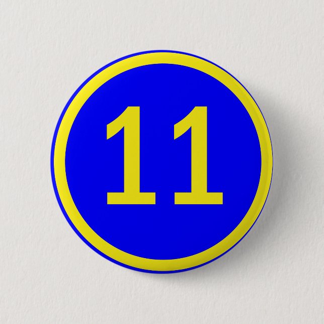 number 11 in a circle 6 cm round badge (Front)