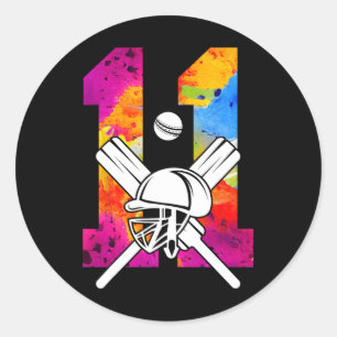 Number 11 Years Cricket 11th Birthday Classic Round Sticker