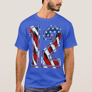 Number 12 Red White and Blue American Flag 12 Jers T-Shirt