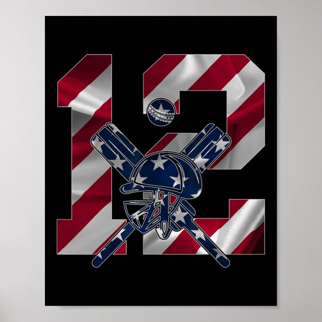 Number 12 Years Cricket 12th Birthday  Poster (Front)