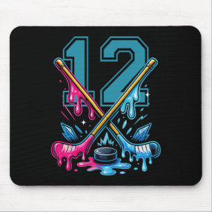 Number 12 Years Ice Cream Drip Hockey 12th Birthda Mouse Pad